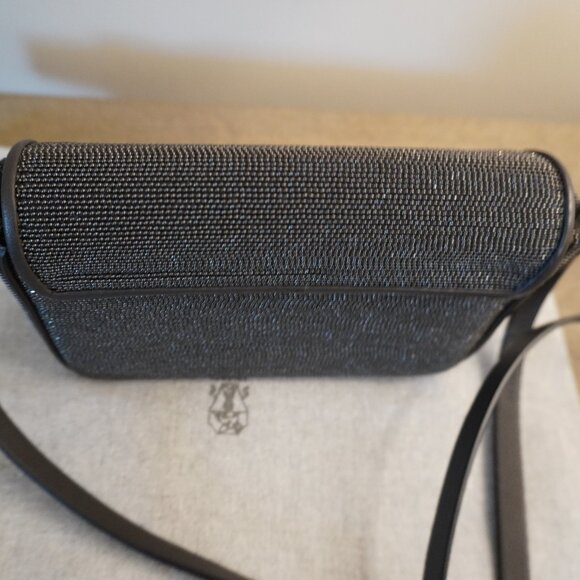 Brunello Cucinelli Monili Crossbody Bag Gunmetal Monili Charcoal Gray Leather - Picture 2 of 12
